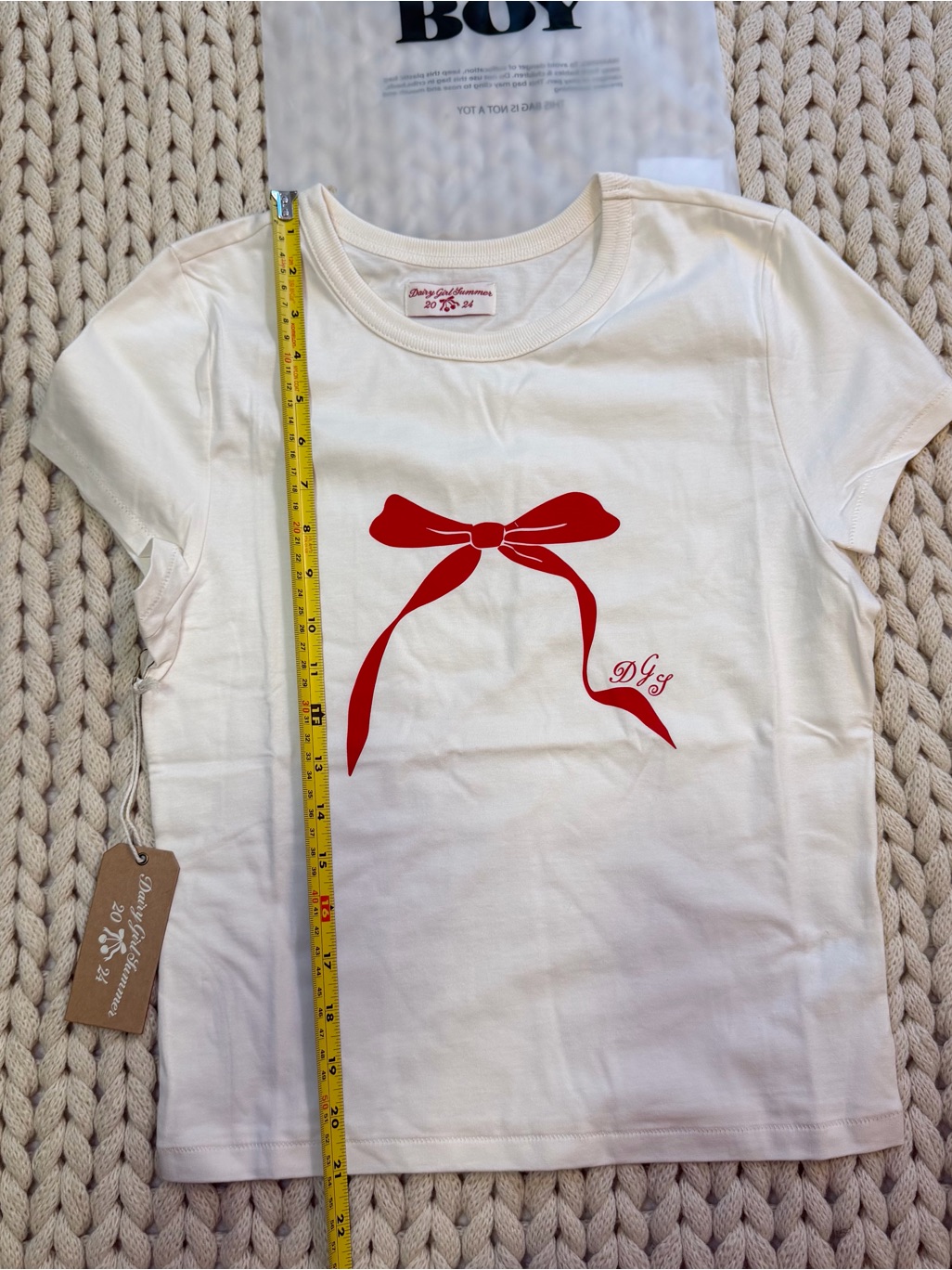 Nwt Dairy Boy Baby Tee Cherry Ribbon Size Large White Red 100% Cotton — image 4 of 7
